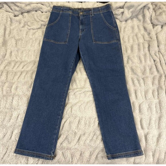 Knox Rose Jeans Women L Straight Leg Mid Rise Blue Stretch Denim Elastic Waist - Picture 1 of 8